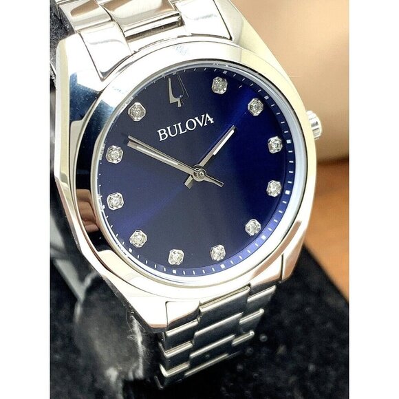 Bulova Women\'s Watch 96P229 Surveyor Quartz Blue Dial Diamond Silver Ste…